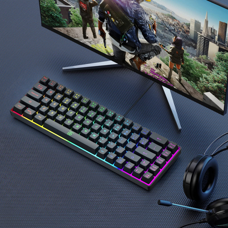 [Australia - AusPower] - Snpurdiri 60% Gaming Keyboard, Rainbow Backlit Mini Keyboard,Built-in Steel Plate, Membrane Keyboard but Super Mechanical Feel for Windows PC Gamers(68 Keys, Black Rainbow) Black(Rainbow) 