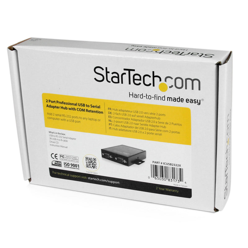 [Australia - AusPower] - StarTech.com 2 Port USB to Serial RS232 Adapter - Wall Mountable USB to Serial Port Adapter Hub w/ COM Retention - Compatible w/ Windows XP/Vista/7/8; Windows Server 2003/2008 R2/2012 (ICUSB2322X) , Black Industrial 