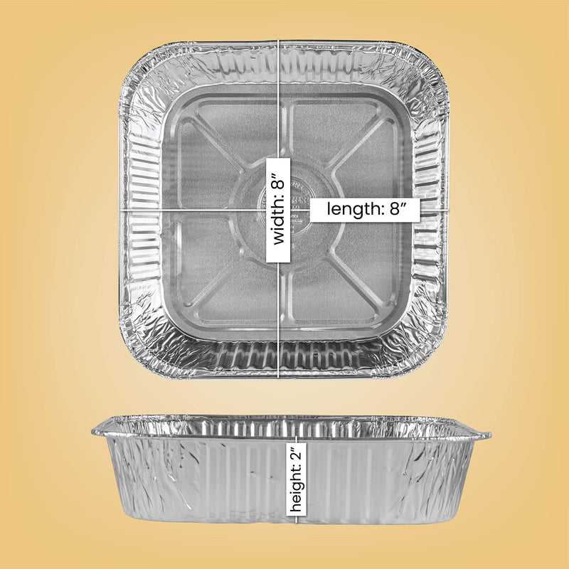 [Australia - AusPower] - Plasticpro Disposable 8'' X 8'' X 2'' Inch Square Aluminum Tin Foil Baking Pans Bakeware - Cookware Perfect for Baking Cakes, Breads, Brownies, Bread, Meatloaf, Lasagna, Pack of 25 8'' Inch 