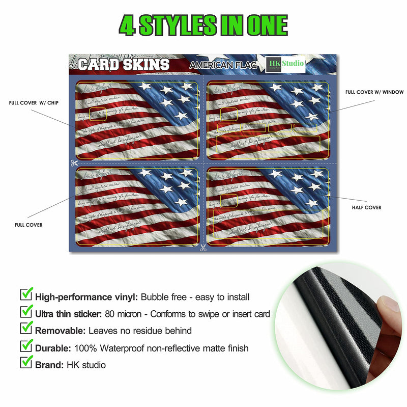 [Australia - AusPower] - HK Studio Card Sticker with American Flag | US Patriotic Vinyl Sticker for Key, Transportation, Debit, Credit Card Skin | Covering and Personalizing Bank Card | No Bubble, Slim, Waterproof Card Cover 