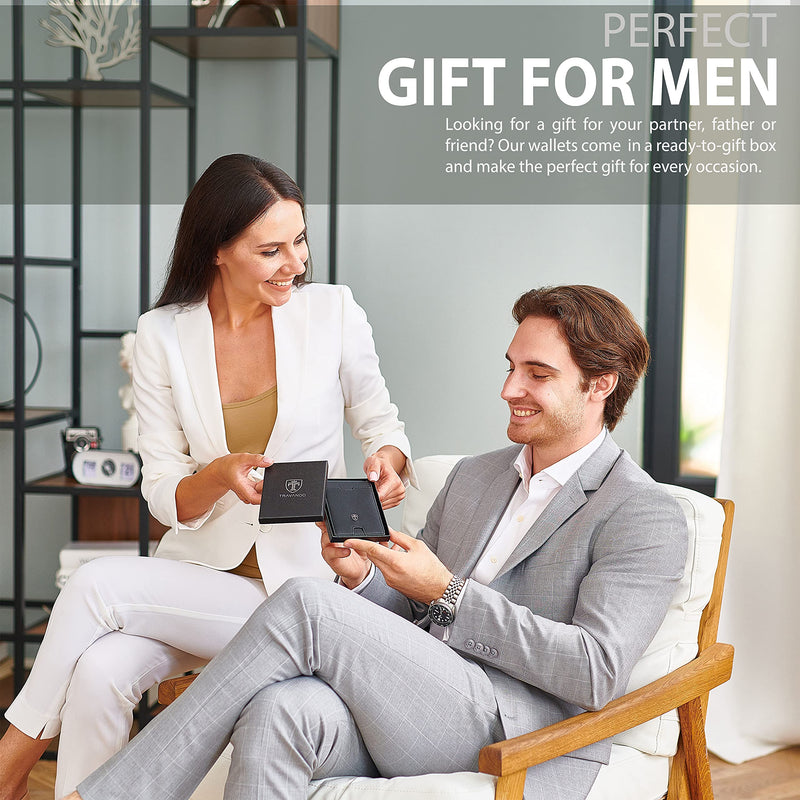 [Australia - AusPower] - TRAVANDO Mens Slim Wallet with Money Clip AUSTIN RFID Blocking Bifold Credit Card Holder for Men with Gift Box Black & Orange 