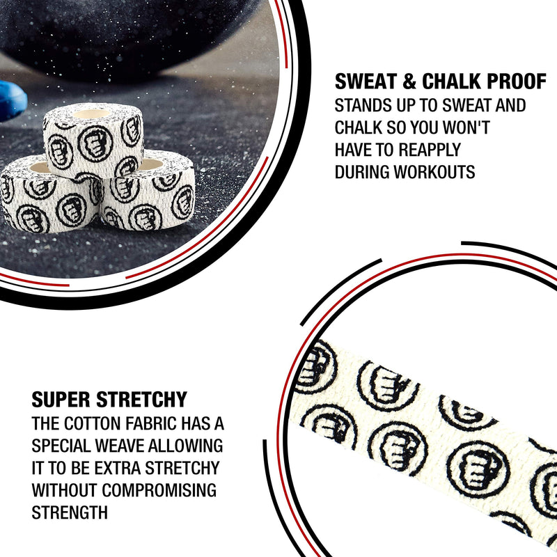 [Australia - AusPower] - WOD Nation Weightlifting Hook Grip Tape - 3 Pack 23 Feet Long Sticky, Comfortable & Stretchy Athletic Tape for Weight Lifting forCrossfit and Cross Training - Thumb, Hand & Finger Protection White 1.5 inch x 23 Feet 