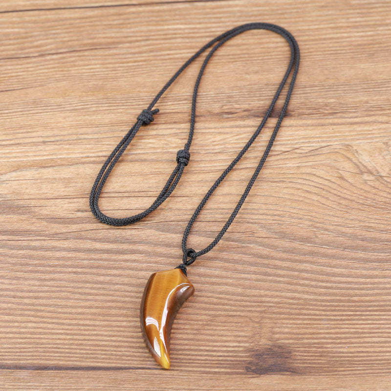 [Australia - AusPower] - COAI Mens Womens Wolf Tooth Amulet Stone Pendant Necklace Tiger Eye 