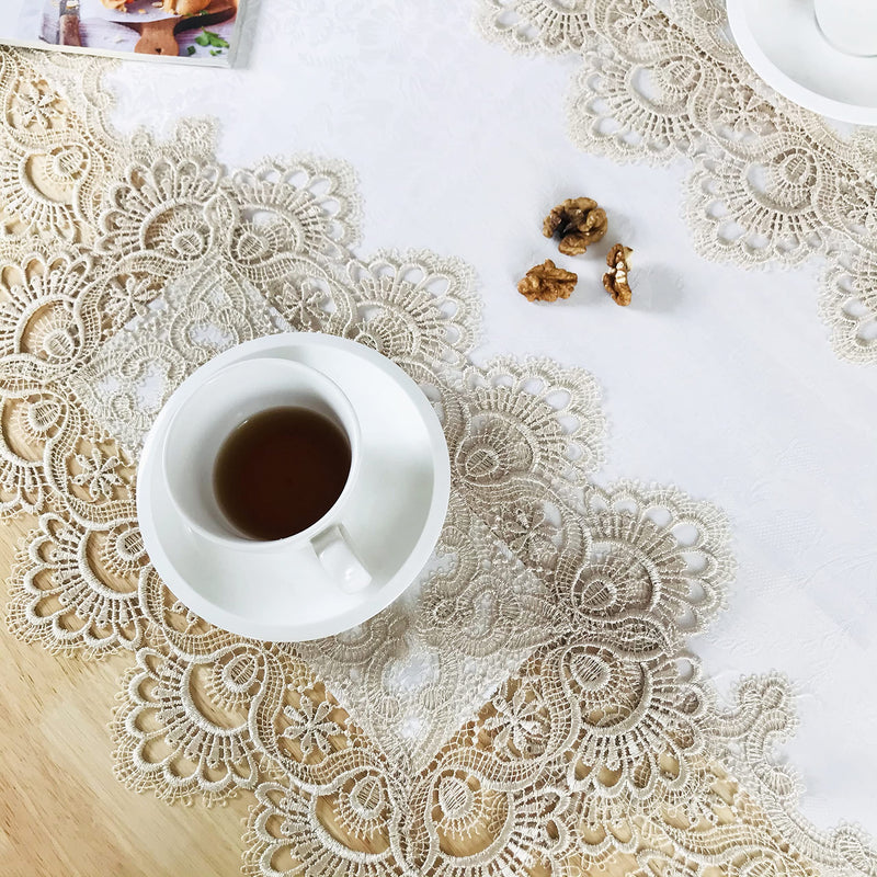 [Australia - AusPower] - BrekSdat Lace Placemats of Polyester for Dining Table Set of 2 Farmhouse Style for Fall Wedding Hotel Kitchen 12 x 18 Inches Vintage Embroidered for Halloween, Thanksgiving or Christmas, Washable Carnation-beige 2pcs 