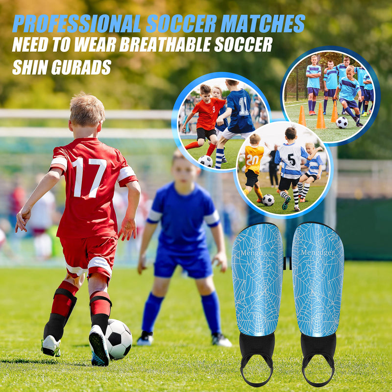 [Australia - AusPower] - Shin Guards Soccer Youth Kids with Ankle Support Boys Girls Toddler Shin Pads Sleeves EVA Cushion Protection Reduce Shocks Injurie Calf Protective Gear for 4 5 6 7 8 9 10 11 12 Years Old Medium Blue 