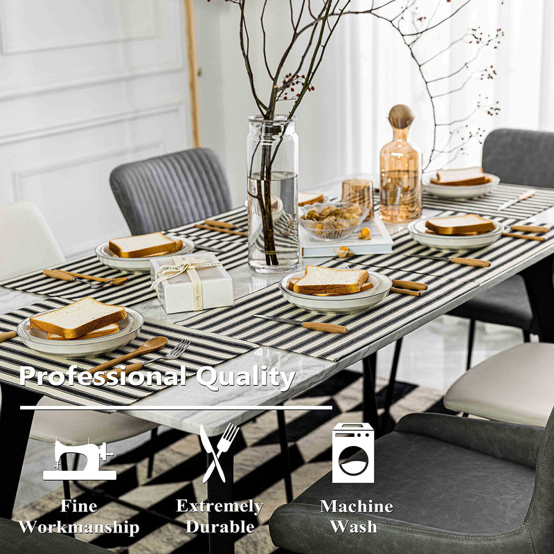 [Australia - AusPower] - Home Brilliant Cloth Placemats Set of 6 Heat Resistant Place Mats for Dining Table Farmhouse Washable Placemats for Parties Buffet Dinner, 13 x 19 inches, Stripes, Black and White 13" x 19", Stripes 