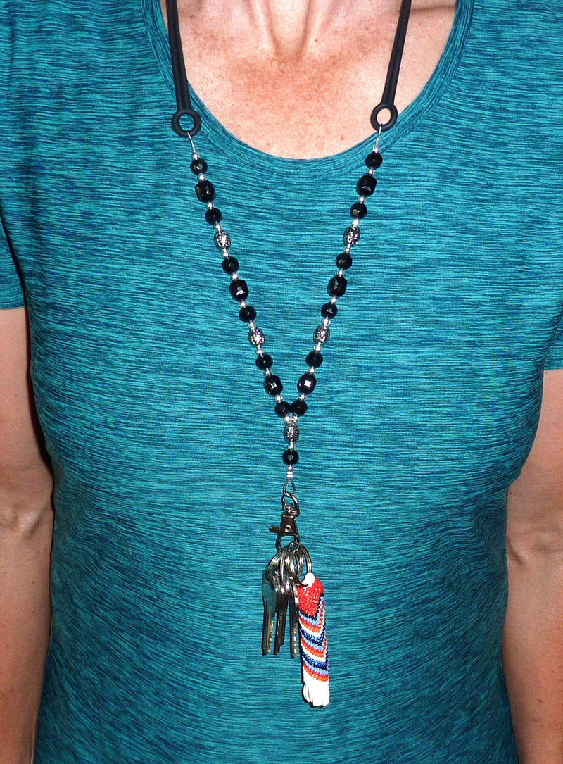 [Australia - AusPower] - Beaded Fashion Women's Universal lanyard 34", Strong Light weight Silicone strap, Phones, Multiple Keys and ID's (Black Beaded) Black Beaded 
