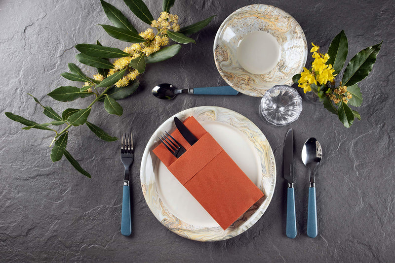 [Australia - AusPower] - Terracotta Dinner Napkins Cloth Like with Built-in Flatware Pocket, Linen-Feel Absorbent Disposable Paper Hand Napkins for Kitchen, Bathroom, Parties, Weddings, Dinners or Events, 1/8 Fold, Pack of 50 Terracotta 