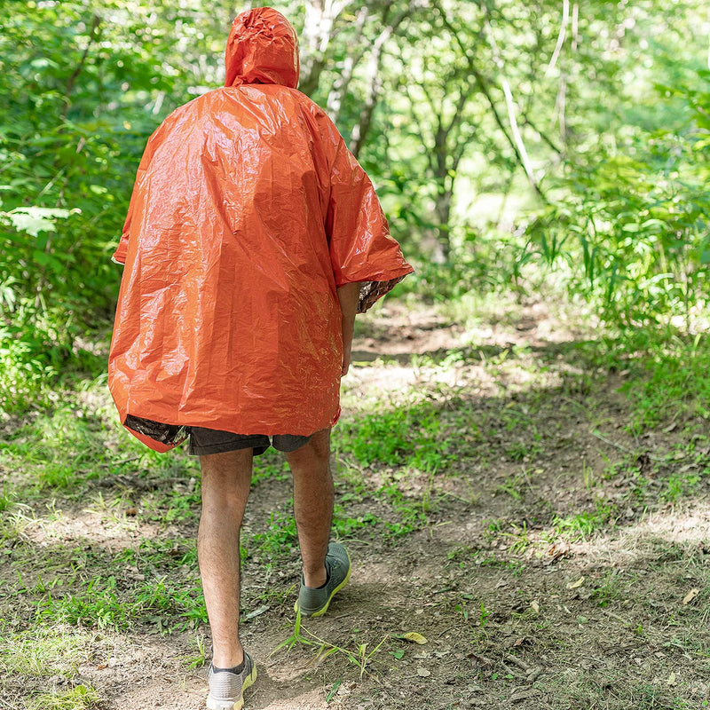 [Australia - AusPower] - ELK Emergency Poncho Features Heat Retention and Mylar Reversible Thermal Raincoat Blanket with Reflective Side for Increased Visibility - Outdoor Camping Survival Gear and Equipment (Orange, 4 Pack) 