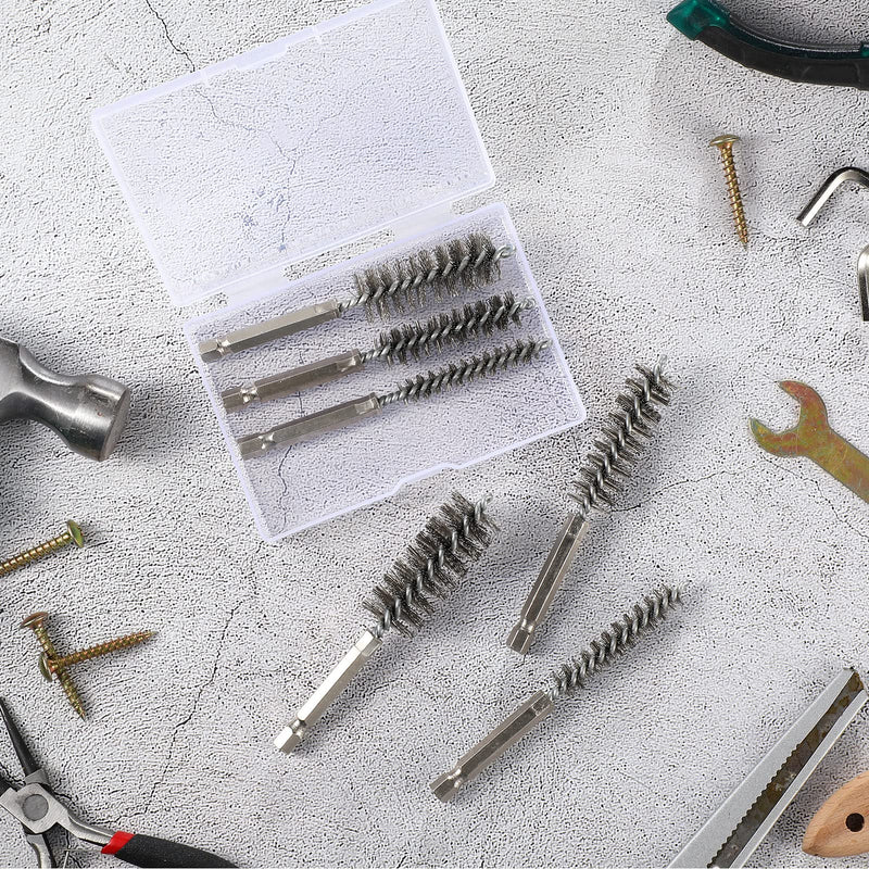 [Australia - AusPower] - 6 Pieces Stainless Steel Bore Brush in Different Sizes Twisted Wire Stainless Steel Cleaning Brush with Handle 1/4 Inch Hex Shank for Power Drill Impact Driver, 4 Inch in Length 8 mm, 10 mm, 12 mm, 15 mm, 17 mm, 19 mm 