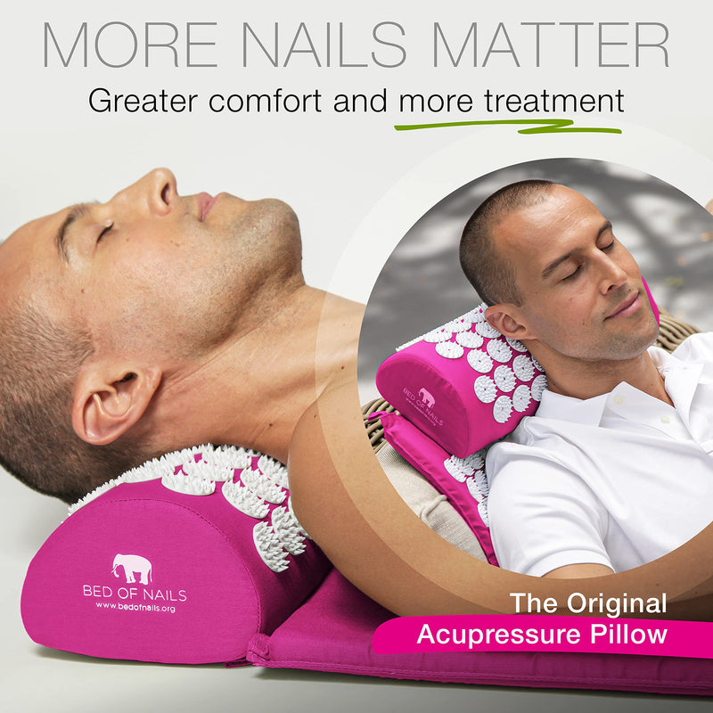 [Australia - AusPower] - BED OF NAILS Original Acupressure Pillow — 2,142 Pressure Points — Acupuncture Pillow for Neck & Back Pain & Stress Relief — FSA/HSA Eligible, with Carry Bag, Size 15 x 6 x 4”, Pink 