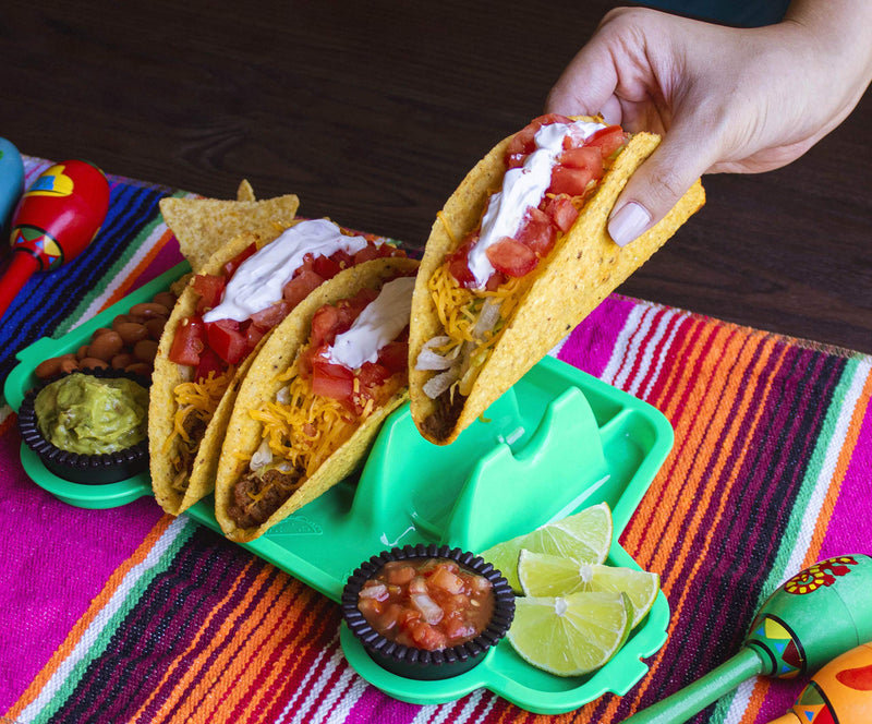 [Australia - AusPower] - Evriholder Taco Truck Plate 2 Pack, Fun Shape for Tacos, Great for Parties, Whole Taco Meal for Kids and Adults, Green, Includes 2 Plates and 4 Salsa Cups, one size (1987A2P6-AMZ) 