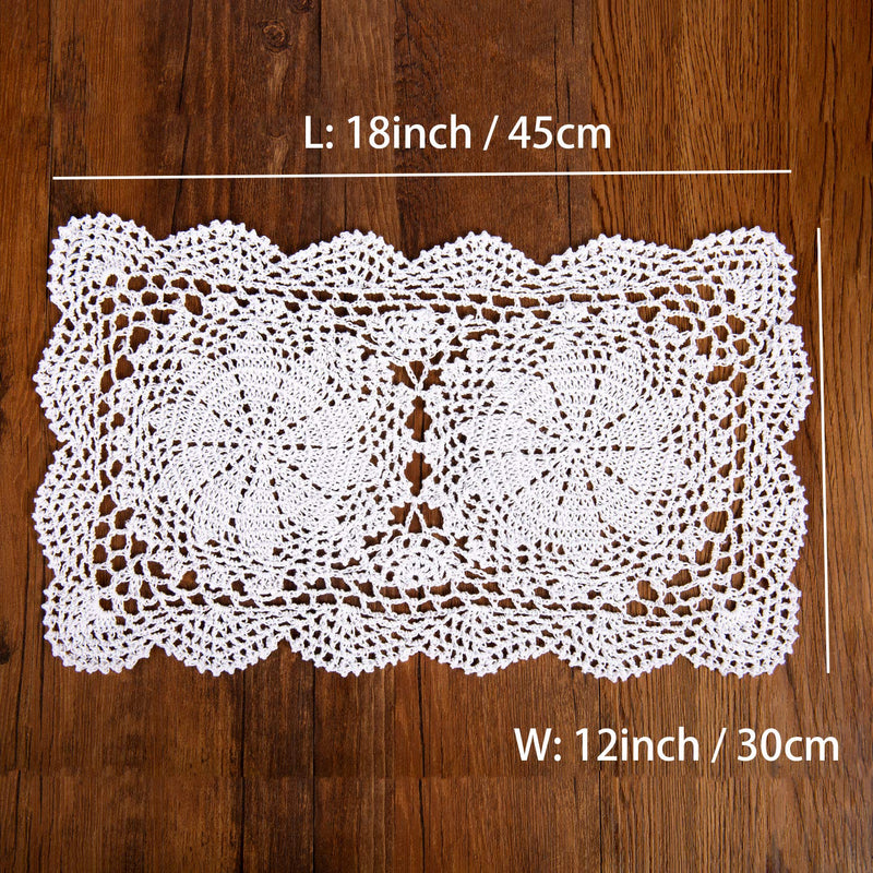 [Australia - AusPower] - Eiyye 2-Pieces Handmade Cotton Crochet Doilies Lace Table Placemats 10.6x16.9 Inch Rectangle (White) White 