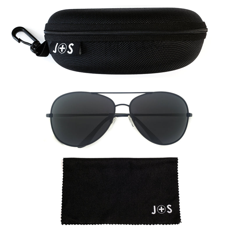 [Australia - AusPower] - J+S Premium Military Style Classic Aviator Sunglasses, Polarized, 100% UV protection Black Frame/Black Lens Classic Aviator - Large 62 Millimeters 