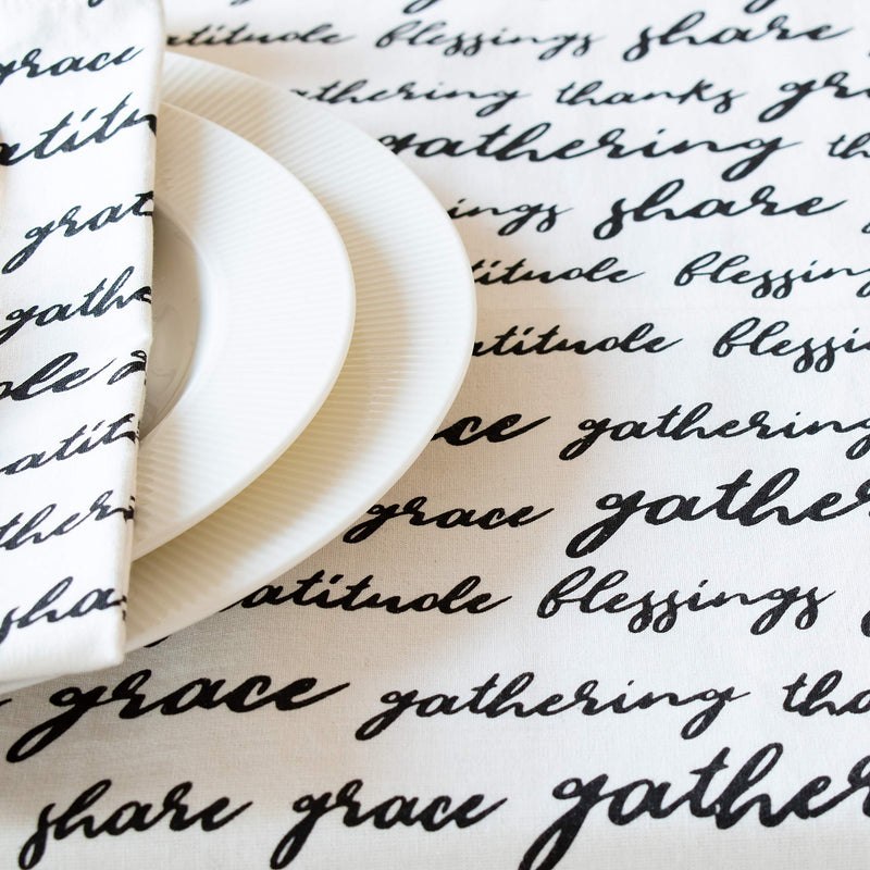 [Australia - AusPower] - The White Petals Set of 6 Thanksgiving Cloth Napkins, 100% Cotton, Napkins with Text- Blessings, Share, Grace, 20x20 inch 