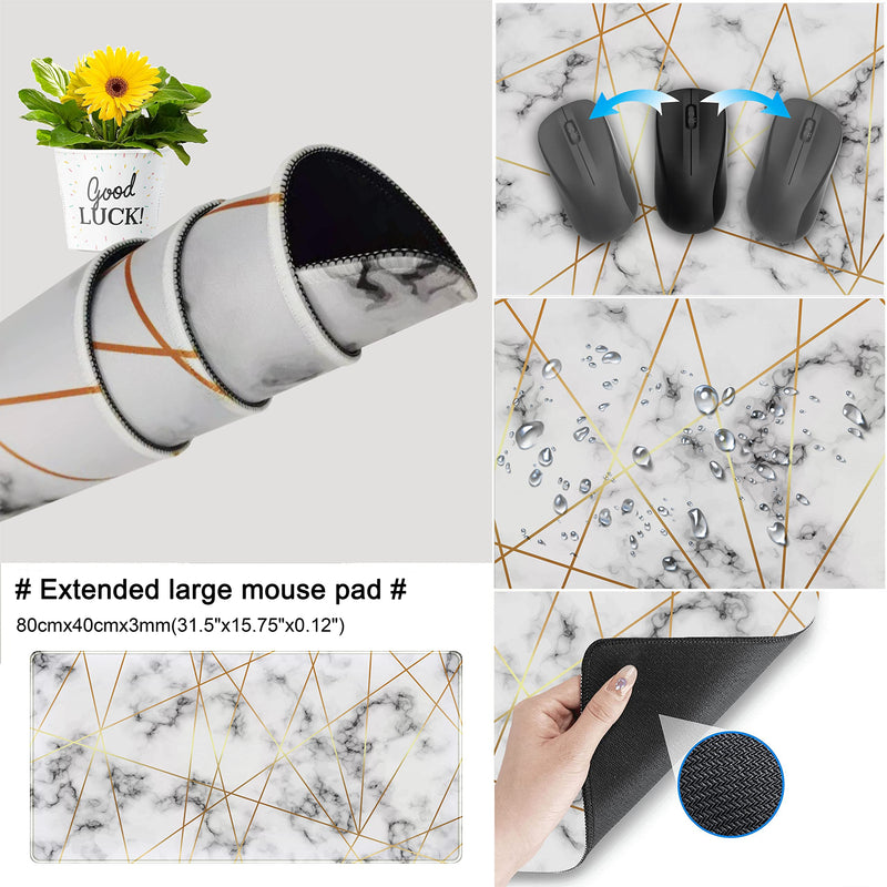 [Australia - AusPower] - Grey Gold Line Marble Extended Gaming Mouse Pad XXL Desk Pad, Large Mousepad for Wireless Mouse (31.5x15.75 in), Big Keyboard Mouse Mat Non-Slip Rubber Base Mousepad with Stitched Edges E-Grey Gold Line Marble 