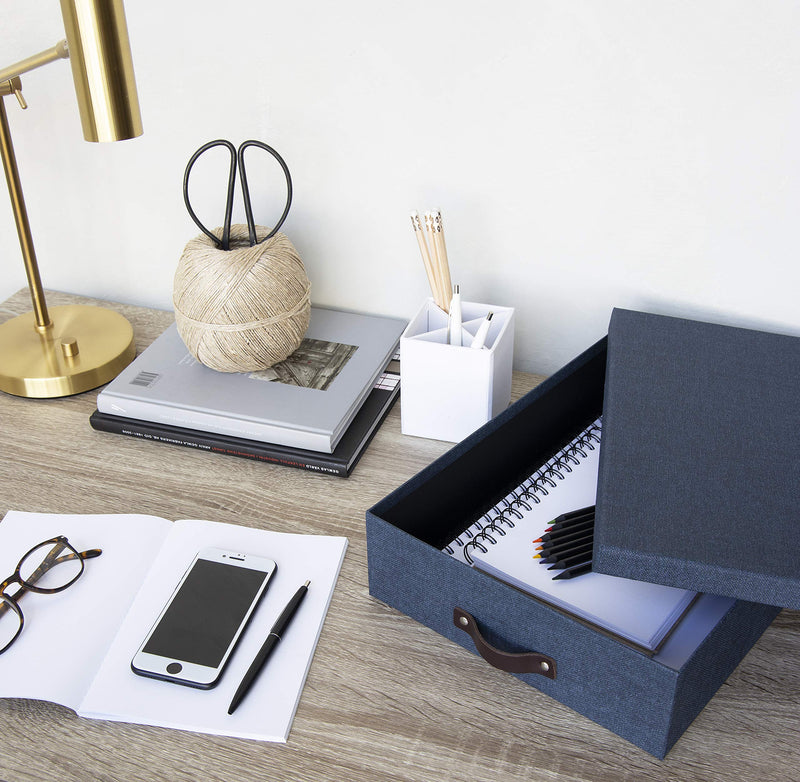 [Australia - AusPower] - Bigso Oskar Canvas Fiberboard Document Letter Box, 3.3 x 10.2 x 13.8 in, Blue 