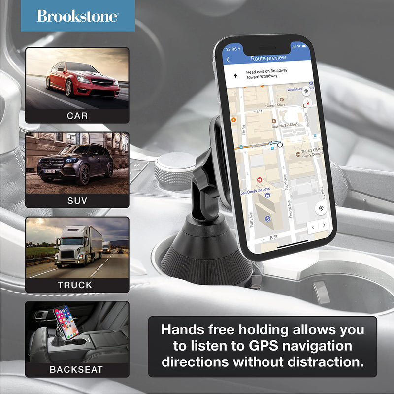 [Australia - AusPower] - BROOKSTONE Cup Holder Car Phone Mount, Easy Magnetic Snap, Adjustable to Most Vehicle Cupholders, 360 Degree Rotation, a Must Have Car Accessory 