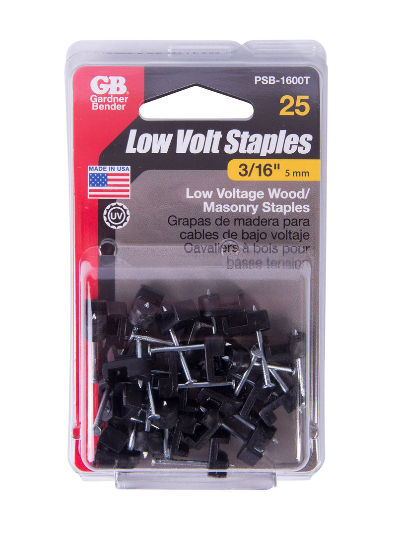 [Australia - AusPower] - Gardner Bender PSB-1600T Low-Voltage Cable Staple, 3/16 Inch., CAT6 / RG-59 / RG-6 / Polyethylene - UV Resistant, Splinter Free, Black 