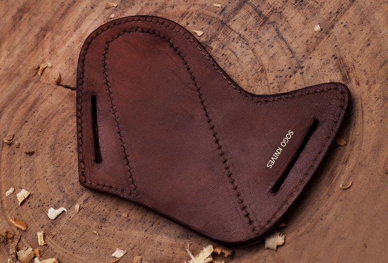 [Australia - AusPower] - SOGO KNIVES Leather Knife Sheath for Belt, Slanted Pancake Sheath, Tooled Leather Sheath, Beautiful Cow Boy Bull Cutter Knife Leather Cover 100% Real Leather Cross Draw Sheath BROWN 