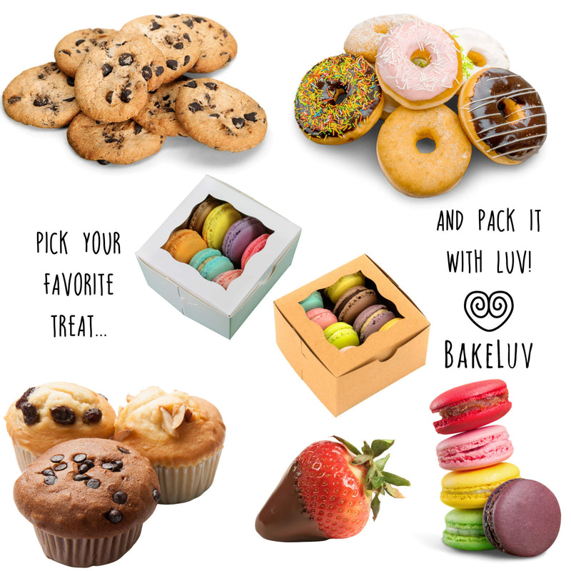 [Australia - AusPower] - BAKELUV 4X4X2.5” Brown Mini Cake Boxes with Window | 25 Pack | Small Bakery Boxes with Window, Small Pastry Boxes, Baking Boxes, Small Cookie Boxes, Donut Boxes Individual, Bakery Take Out Containers 