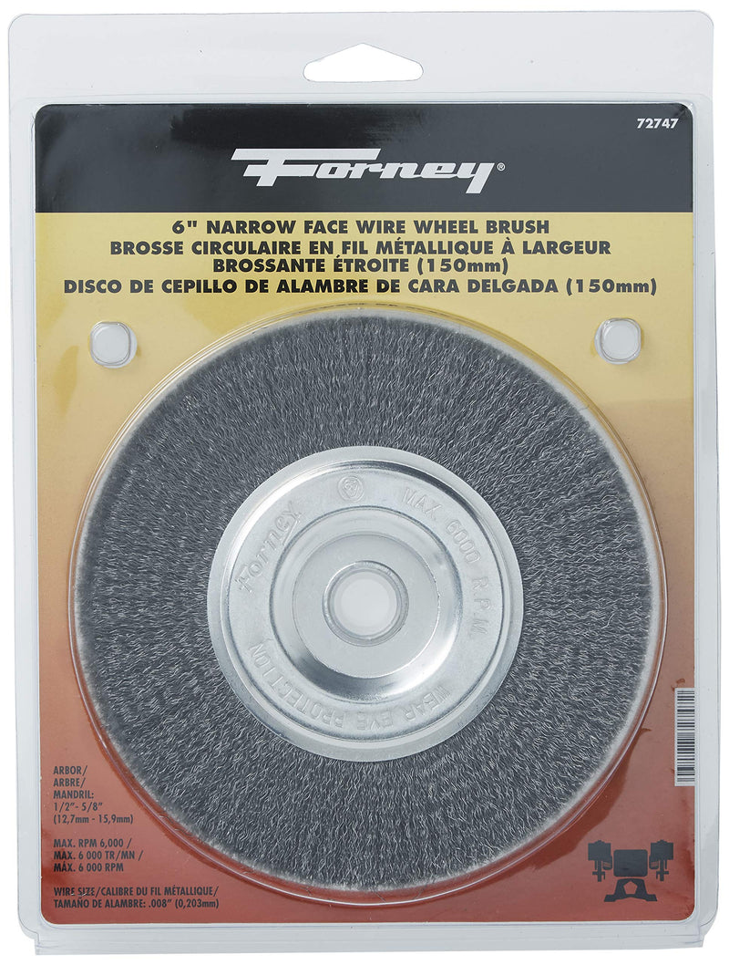 [Australia - AusPower] - Forney 72747 Wire Bench Wheel Brush, Fine Crimped with 1/2-Inch and 5/8-Inch Arbor, 6-Inch-by-.008-Inch 