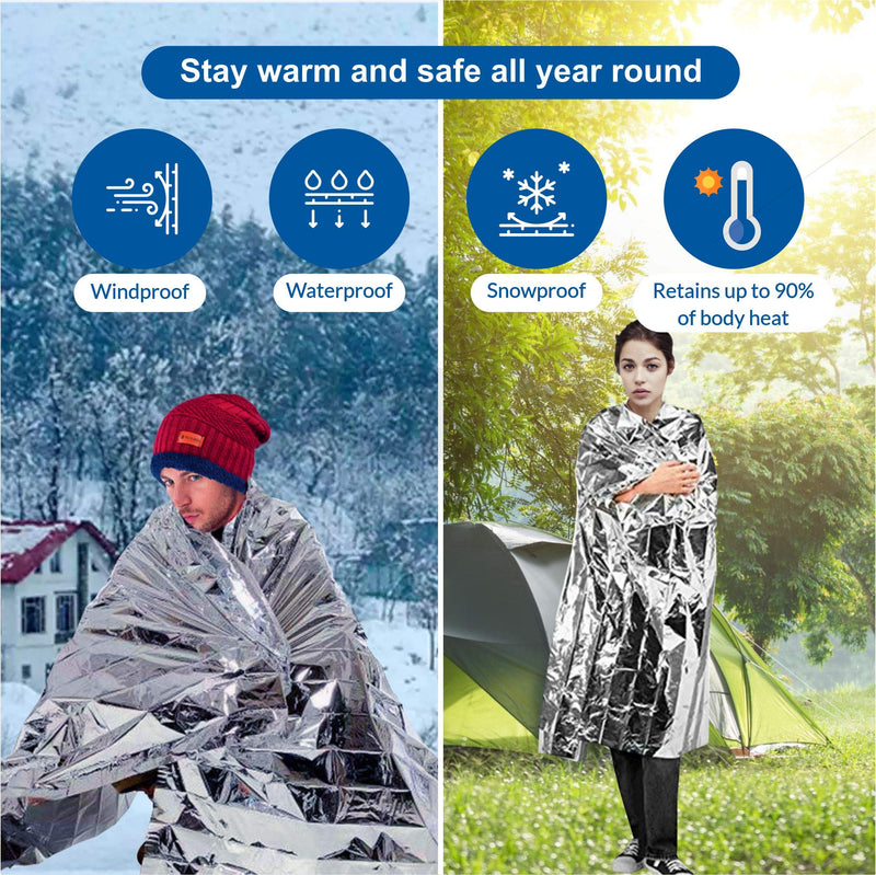 [Australia - AusPower] - Primacare HB-10 Emergency Foil Mylar Thermal Blanket (Pack of 10), 52" Length x 84" Width, Silver 