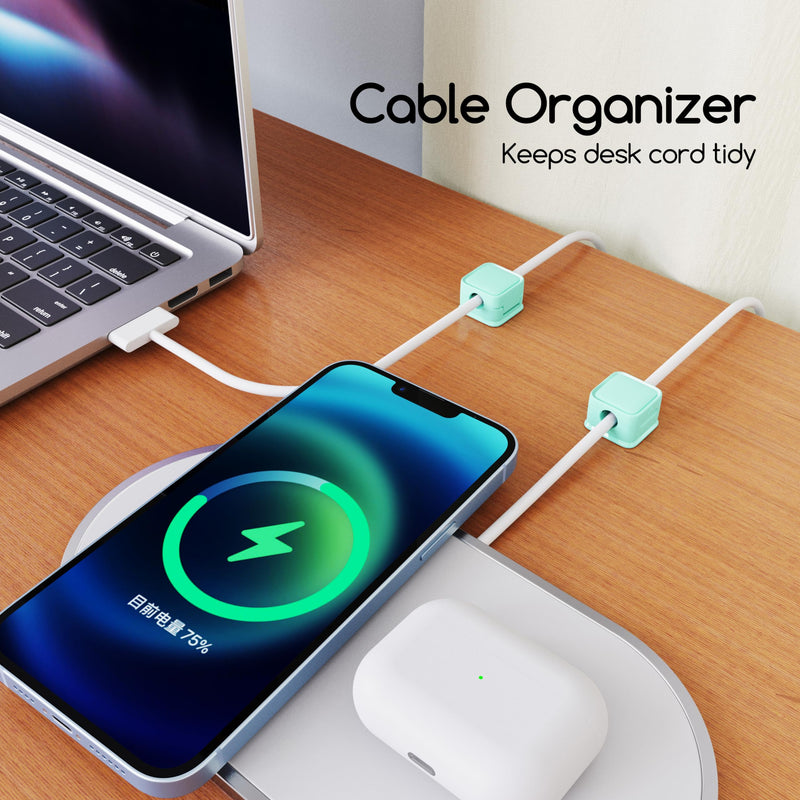 [Australia - AusPower] - smofish Cord Organizer Holder, 6 Pack Magnetic Desk Cable Clips Management, Hide Phone Charging Cable Keeper, Strong Adhesive Wire Charger Holder for Nightstand, Kitchen Appliances, Office Supplies mint green 