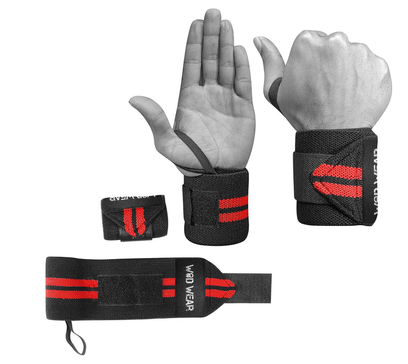 [Australia - AusPower] - WOD Wear Elastic Wrist Wraps for Powerlifting, Strength Training, Bodybuilding, Cross Training, Olympic Weightlifting, Yoga Support - One Size Fits All - 100% Black 