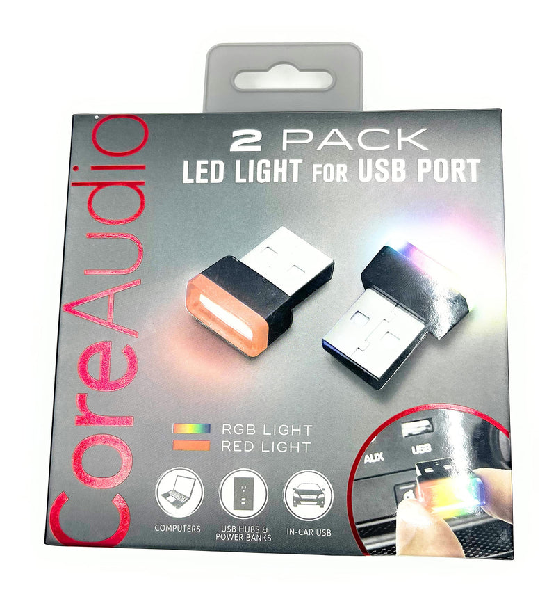 [Australia - AusPower] - CoreAudio 2 Pack LED Light for USB Port RGB Light Red Light USB Car Port Light Computer LED Lights Power Bank Lights Portable Small Light 