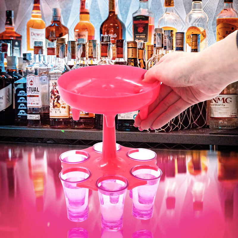 [Australia - AusPower] - 6 Party Shot Glass Dispenser and Holder(Including 6 Glasses), Bar Shot Dispenser, Cocktail Dispenser, Multiple 6 Shot Dispenser For Filling Liquids, Carrier Liquor Dispenser Drinking Tool 