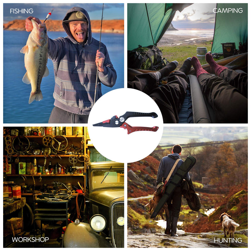 [Australia - AusPower] - Kraken Bass Fishing Pliers with Hook Sharpener Line Cutters, Split Ring Opener, Light Weight Aluminum, Waterproof, Sheath & Lanyard with Diamond Stone Fish Gear. 