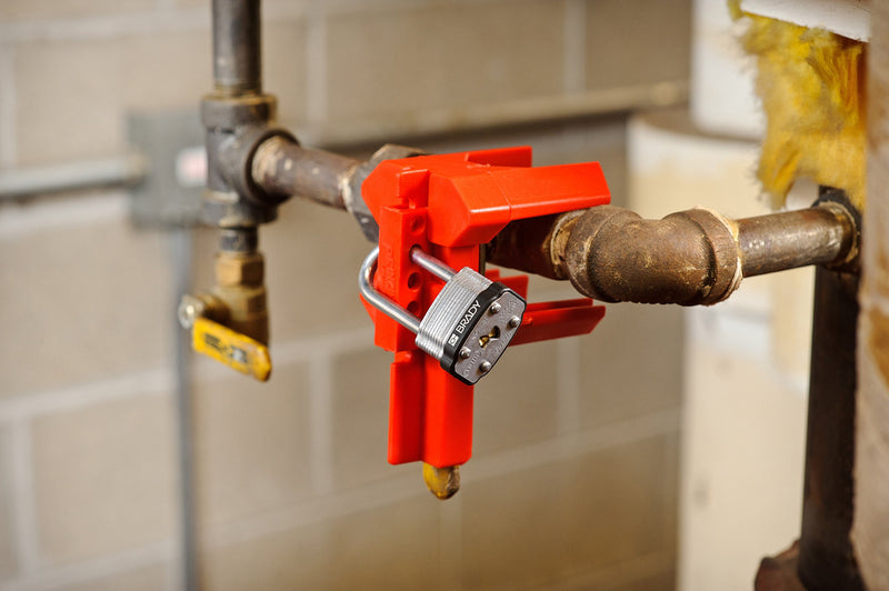 [Australia - AusPower] - Brady Prinzing Ball Valve Lockout, Small, for 1/2"-2-1/2" Outside Pipe Diameter, Red - BS07A-RD 