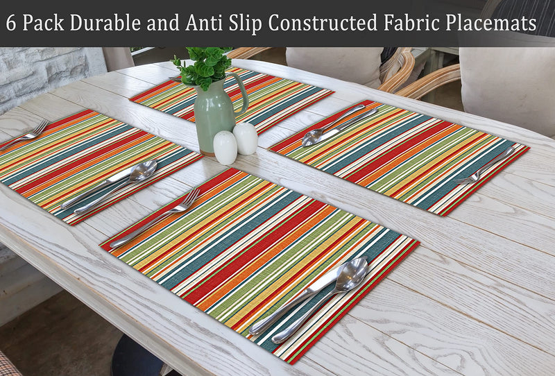[Australia - AusPower] - Ruvanti Placemats for Dinning Table. 100% Cotton 13x19 Placemats Set of 6, Red & Fall Multi Strip Woven Placemats. Tablemats for Farmhouse, Spring placemats, Christmas Tablemats, Thanksgiving Dinners Multi Stripe 