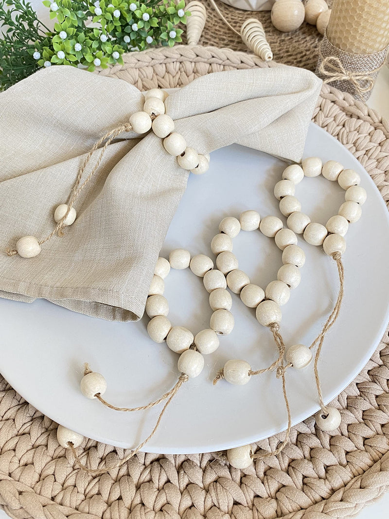 [Australia - AusPower] - LEBEJUA Napkin Rings Set of 6 - Wood Bead Napkin Rings - Rustic Wooden Napkin Holder Ring for Table - Handmade Napkin Ring with Wooden Beads - Farmhouse Wooden Napkin Rings Modern (Yavir) Yavir 