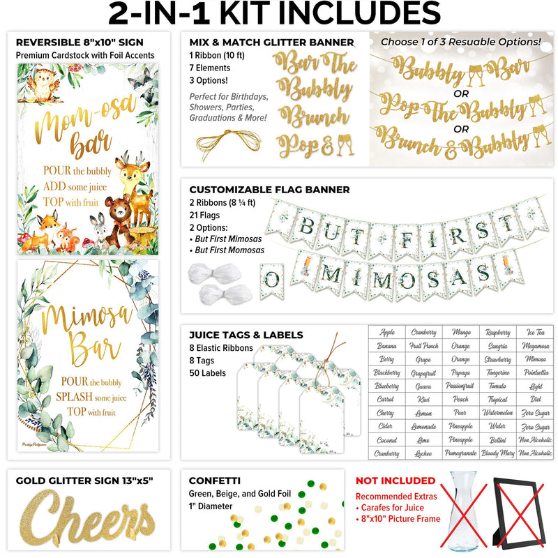 [Australia - AusPower] - Momosa Bar Kit - Woodland Baby Shower Decorations Boy Girl or Gender Neutral Party Decor with Rustic Forest Theme Animals & Creatures Fox Owl Bear Doe Buck Oh Deer Banner Mimosa Sign (Woodlands) Woodlands 