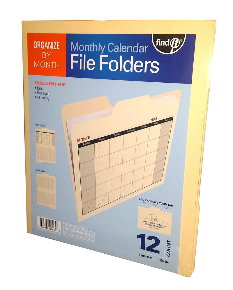 [Australia - AusPower] - Find It Calendar File Folders, 12 Pack, Manila (FT07465) 