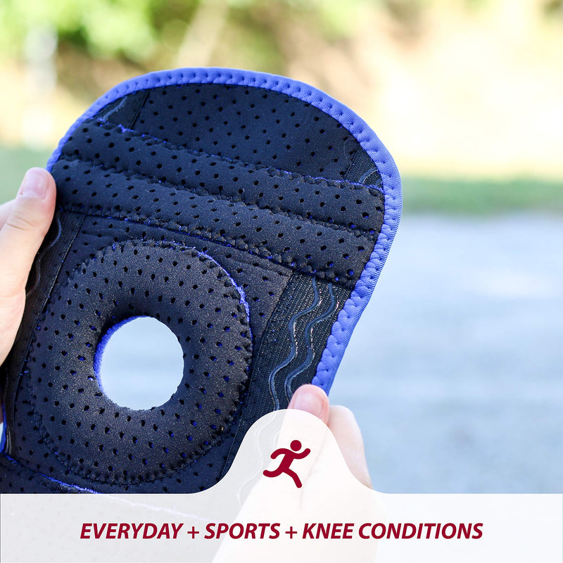 [Australia - AusPower] - Adjustable Kids Knee Brace Support - Knee Support for Youth, Arthritis, ACL, MCL, LCL, Sports Exercise, Meniscus Tear, Dance. Open Patella Neoprene Stabilizer Wrap for Children, Boys, Girls (Blue) One Size Blue 