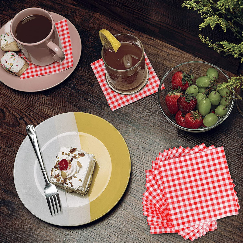 [Australia - AusPower] - Gatherfun Cocktail Napkins 3-ply 80PCS Red and White Gingham disposable Paper Napkins Beverage napkins for Restaurant Bar Picnic Birthday Party 