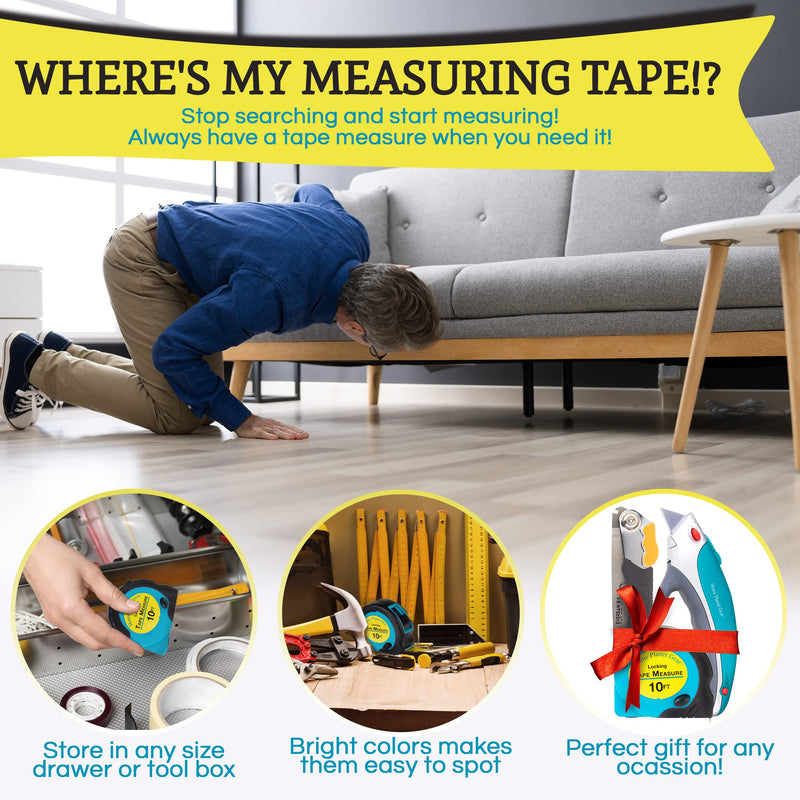 [Australia - AusPower] - Home Planet Gear - 10ft Tape Measure with Fractions - Measurement Tape 3 Pack of Small Measuring Tape Retractable - Mini Measuring Tape Small Tape Measure - Where's My Tape Measure? Blue 