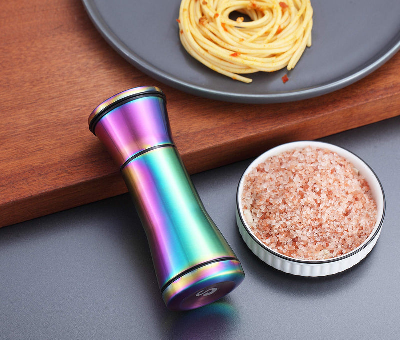 [Australia - AusPower] - Rainbow Salt And Pepper Shakers, Kyraton Titanium Plating Stainless Steel Salt And Pepper Grinders Refillable Pepper Grinder, Pepper Mill, Salt Grinder, Salt Shaker, Salt Pepper Shaker Set of 2 1.pepper.c 