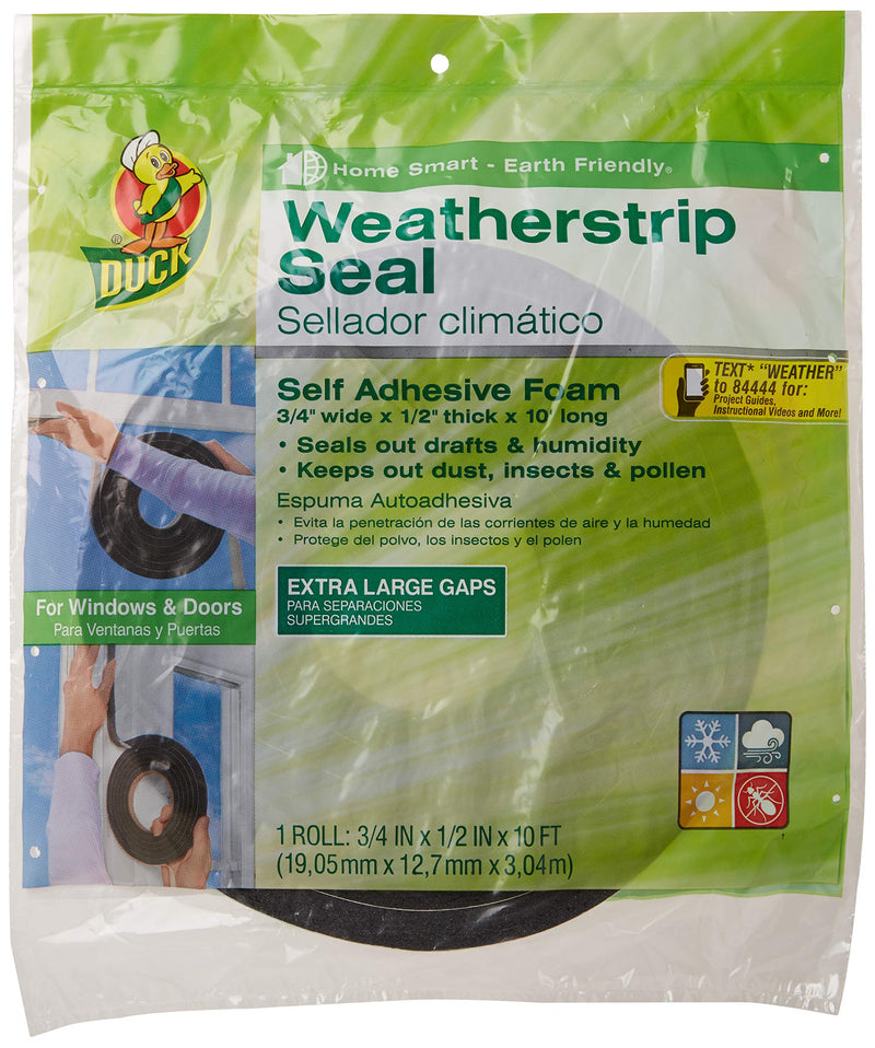 [Australia - AusPower] - Duck Brand Self Adhesive Foam Weatherstrip Seal for Extra Large Gaps, 3/4-In x 1/2-In x 10-Ft, 1 Roll, 284426 Extra Large Gap (1 Roll) 