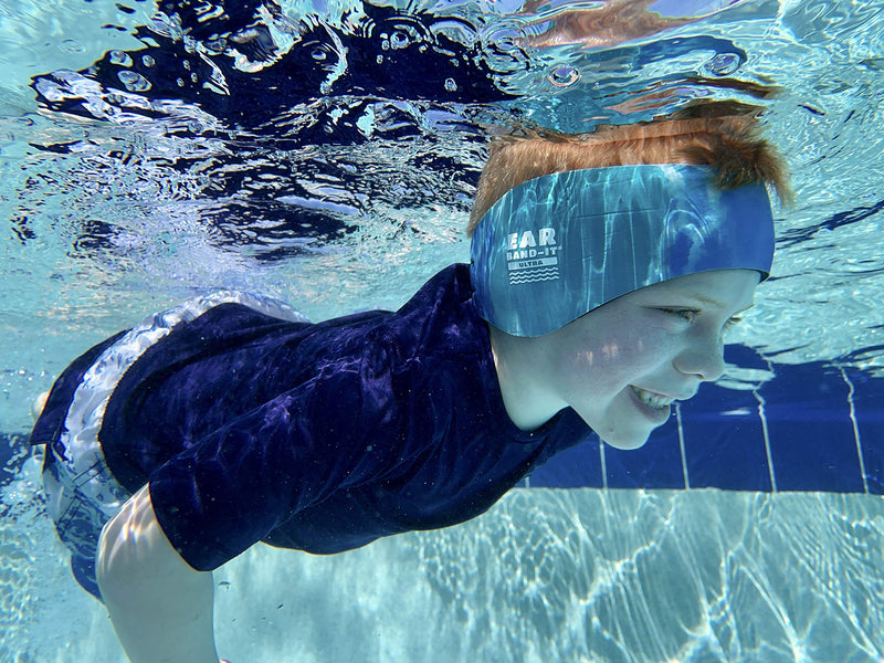 [Australia - AusPower] - EAR BAND-IT Ultra Tie Dye Swimming Headband – ONLY Swim Ear Band Invented by ENT Doctor – Block Water Secure Earplugs – Kid & Adult Sizes – Recommended Water Protection for Bath, Shower, Pool, Beach Large (ages 9yrs to adult) Blue Tie Dye 