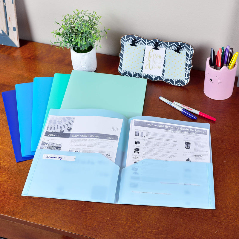 [Australia - AusPower] - Youngever 6 Pack Heavy Duty Plastic Two Pocket Folders, Heavy Duty Plastic 2 Pocket Folder (Coastal Colors) Coastal Colors 