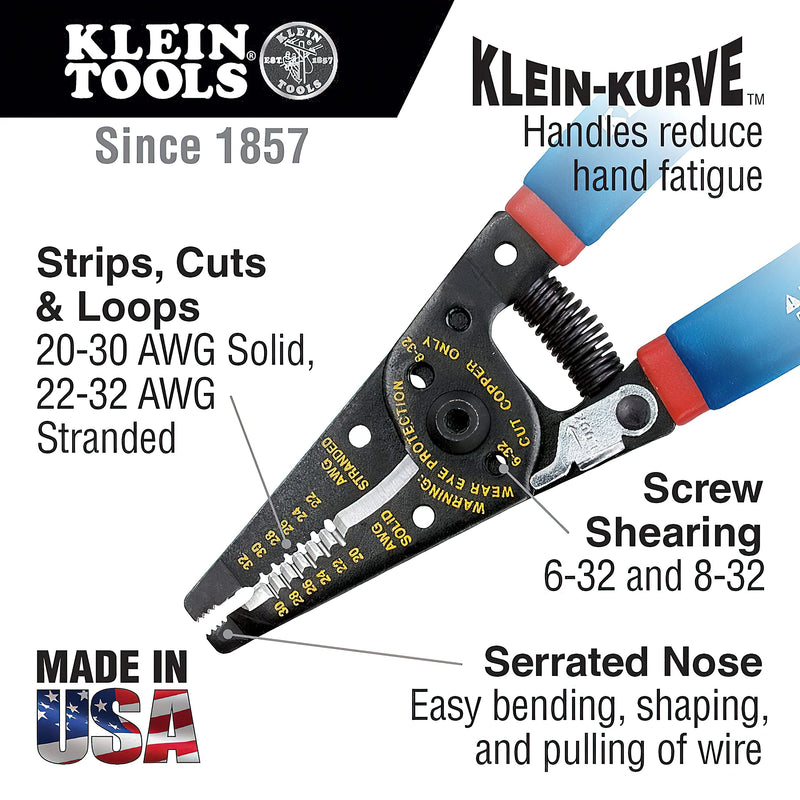 [Australia - AusPower] - Klein Tools 11057 Wire Cutter / Wire Stripper, Heavy Duty Wire Cutter Stripper for 20-30 AWG Solid Wire and 22-32 AWG Stranded Wire 20 - 30 AWG Solid, 22 - 32 AWG Stranded 