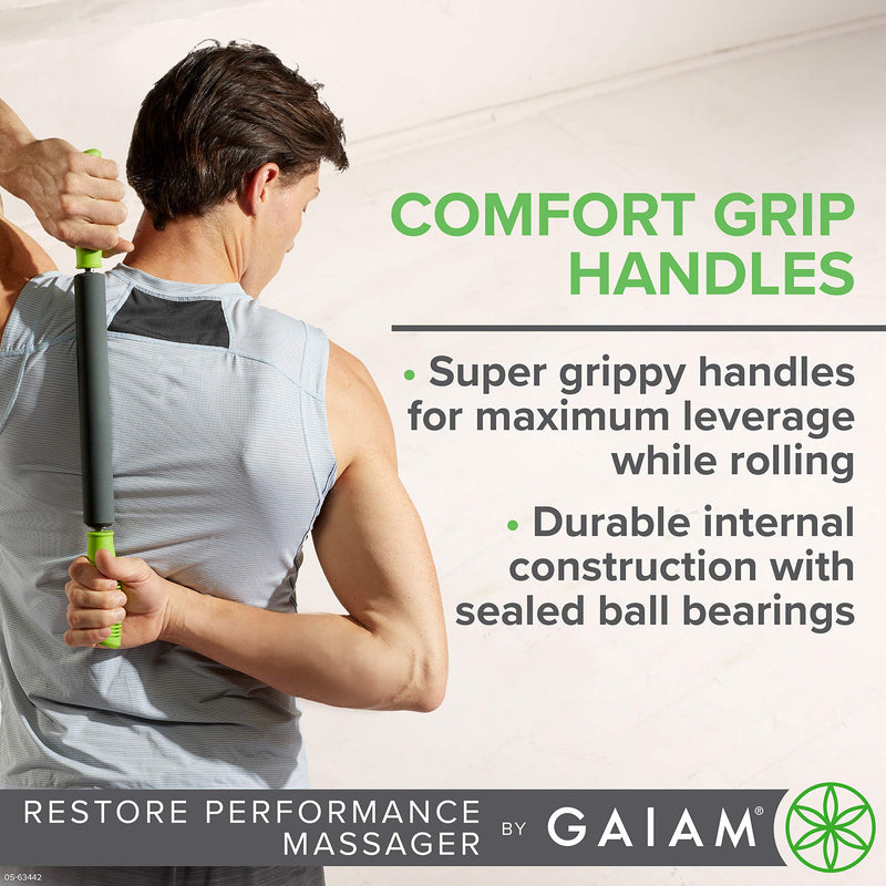[Australia - AusPower] - Gaiam Restore Massage Stick Roller - 19" Foam Cushioned Performance Hand Held Muscle Massager | Comfort Grip Handles | Solid Steel Construction 