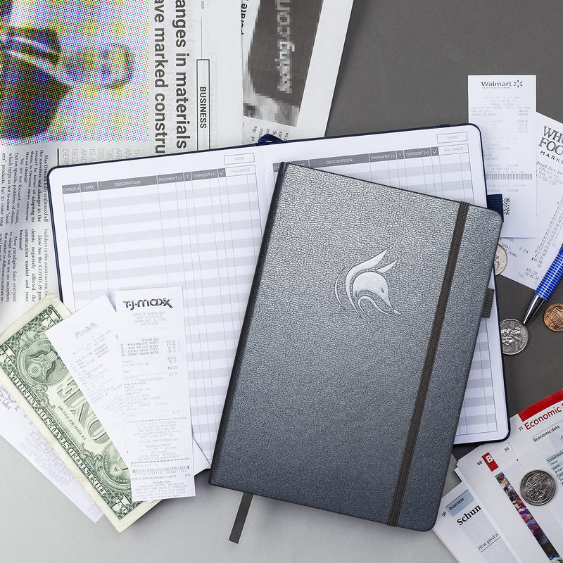 [Australia - AusPower] - Clever Fox Check Register – Deluxe Checkbook Log with Check & Transaction Registers, Bank Account Register Booklets for Personal and Work Use, A5 Hardcover - Mystic Grey A5 (5.8'' x 8.3'') 