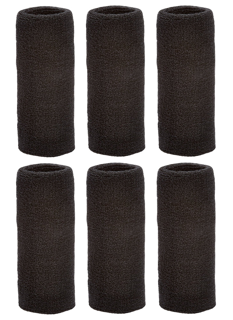 [Australia - AusPower] - Unique Sports 6-Inch Long Wrist Towel Wristbands (6 Pack) Black 