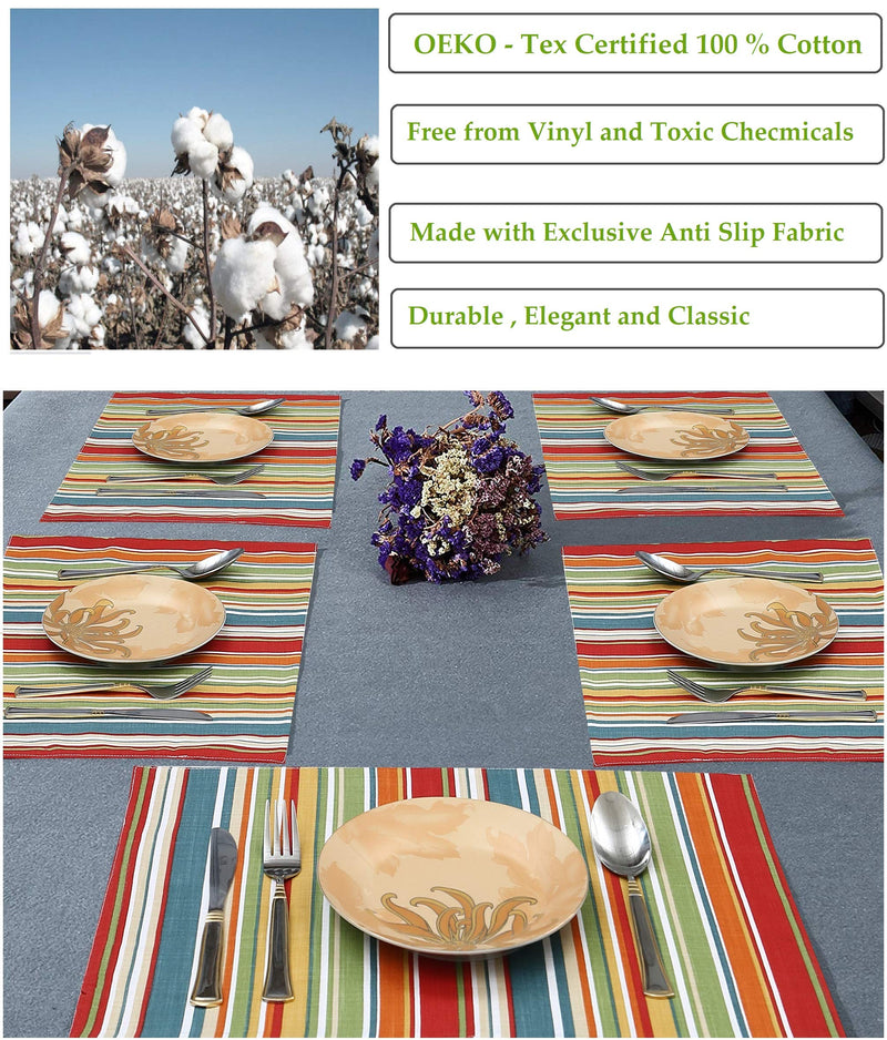 [Australia - AusPower] - Ruvanti Placemats for Dinning Table. 100% Cotton 13x19 Placemats Set of 6, Red & Fall Multi Strip Woven Placemats. Tablemats for Farmhouse, Spring placemats, Christmas Tablemats, Thanksgiving Dinners Multi Stripe 
