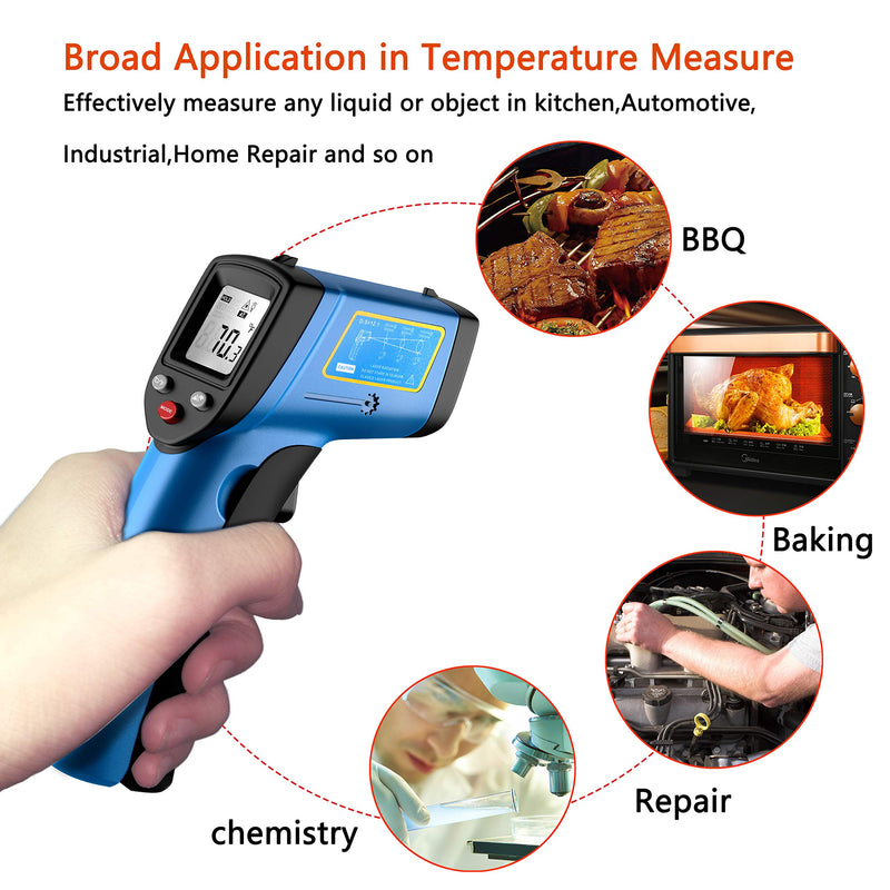 [Australia - AusPower] - RISWOJOR Infrared Thermometer Cooking Digital Temperature Gun，Adjustable Emissivity &MAX/MIN/at/Cal Temp Gun; -58°F~752°F(-50°C～400°C) IR Laser Thermometer Gun for Industrial,Kitchen/Ovens/Grill RIS400T 